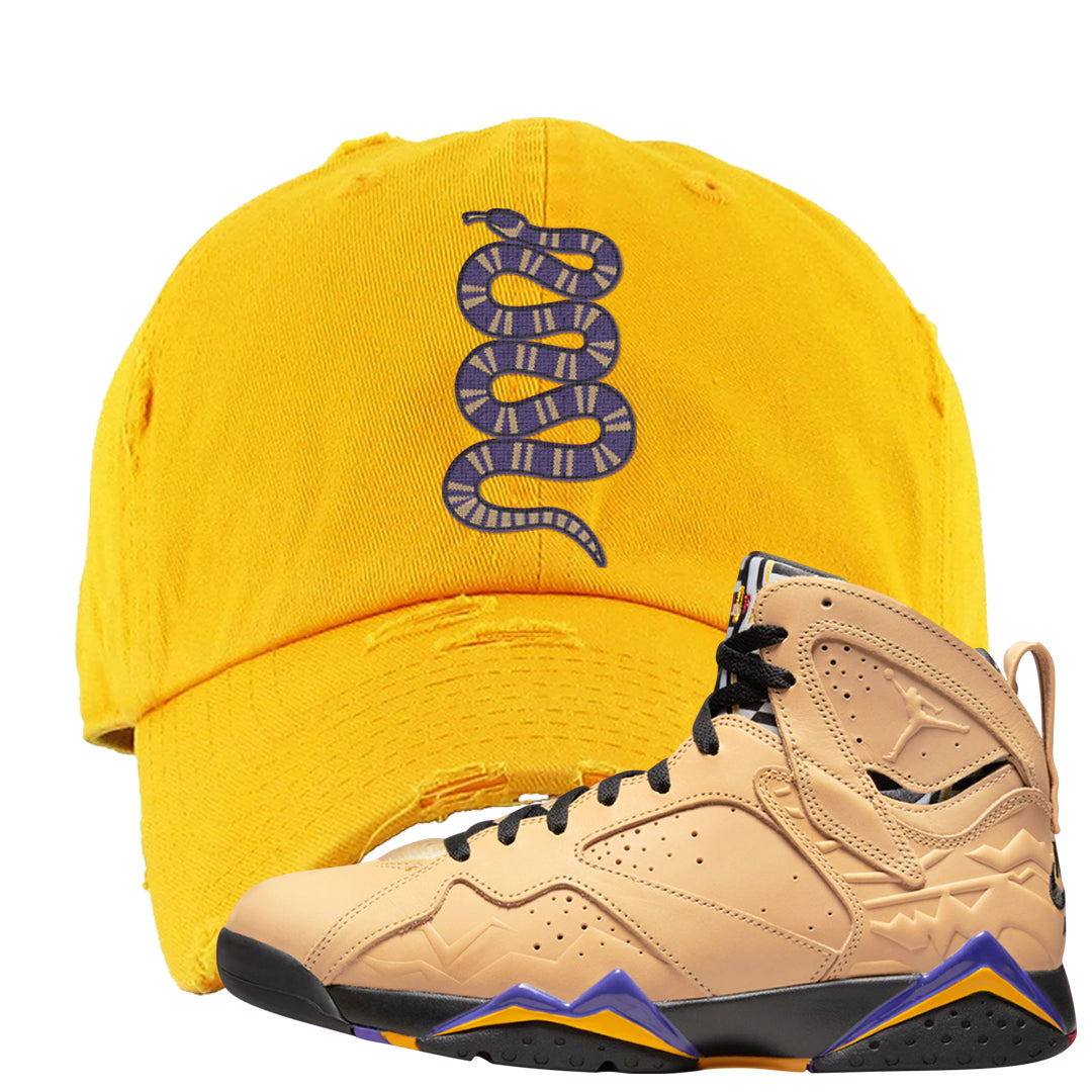 Afrobeats 7s Distressed Dad Hat | Coiled Snake, Gold