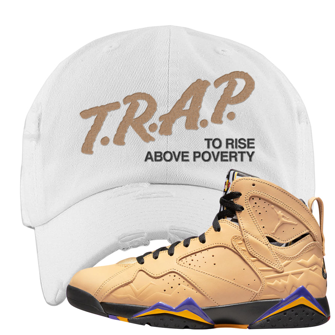 Afrobeats 7s Distressed Dad Hat | Trap To Rise Above Poverty, White