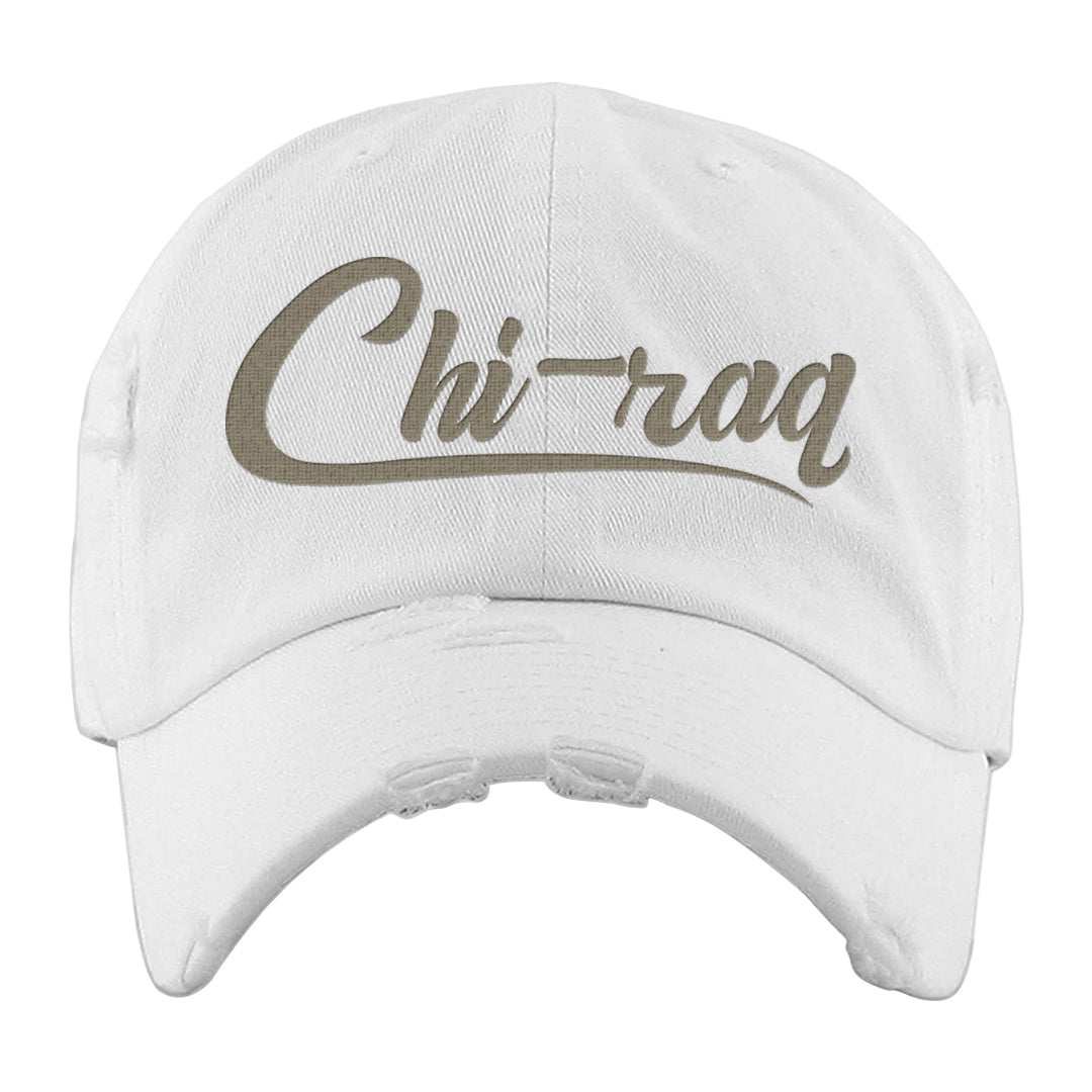 Black Olive 7s Distressed Dad Hat | Chiraq, White
