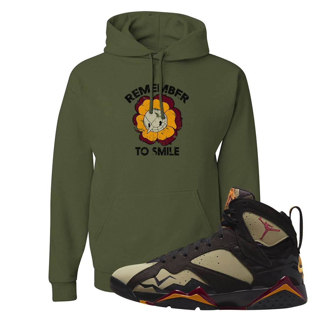 Black Olive 7s Hoodie | Remember To Smile, Military Green