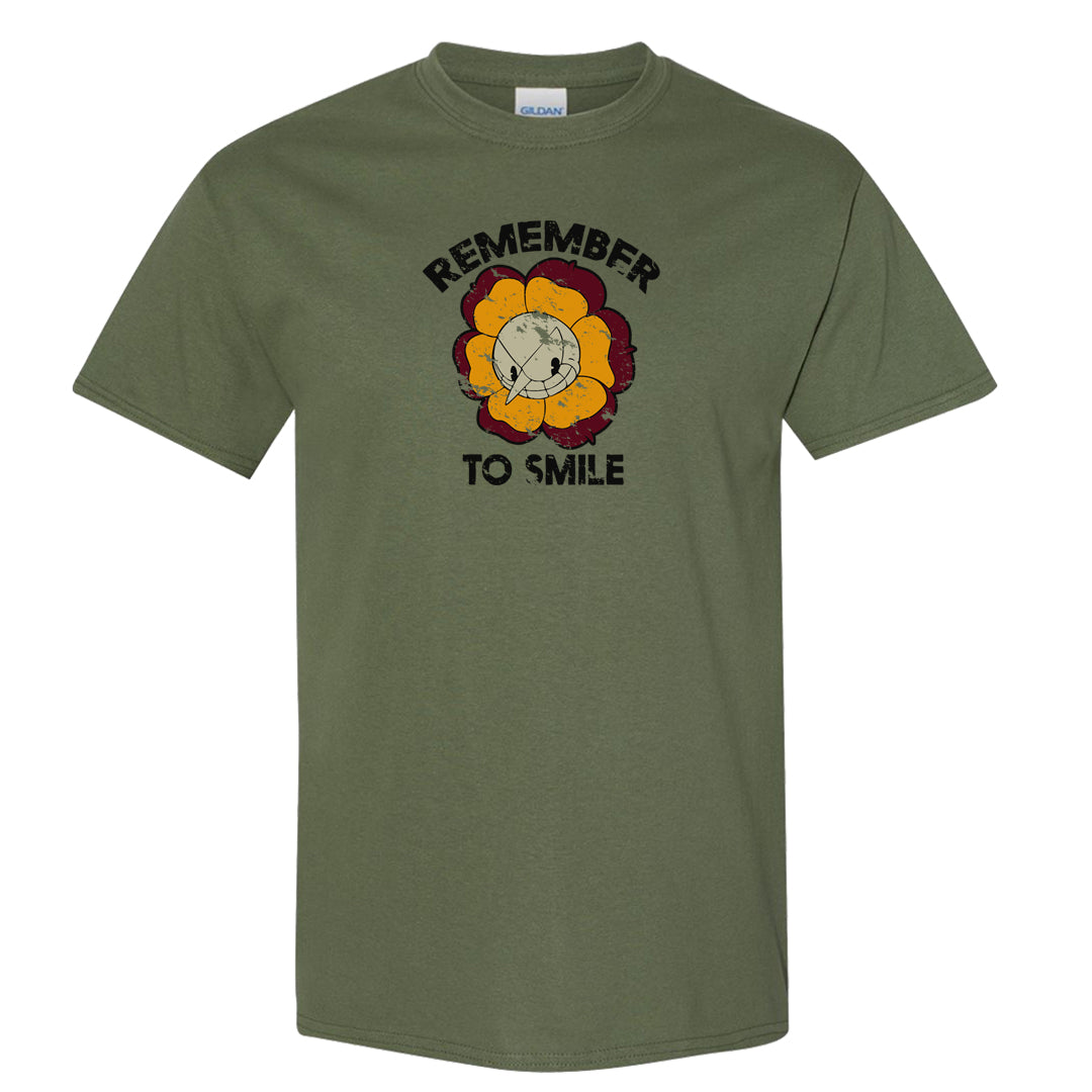 Black Olive 7s T Shirt | Remember To Smile, Military Green