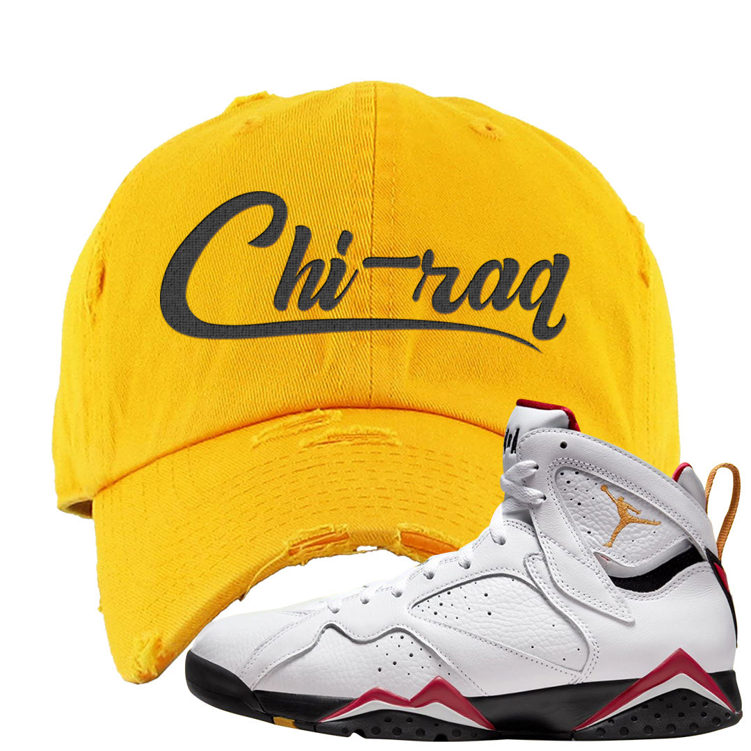 Cardinal 7s Distressed Dad Hat | Chiraq, Gold