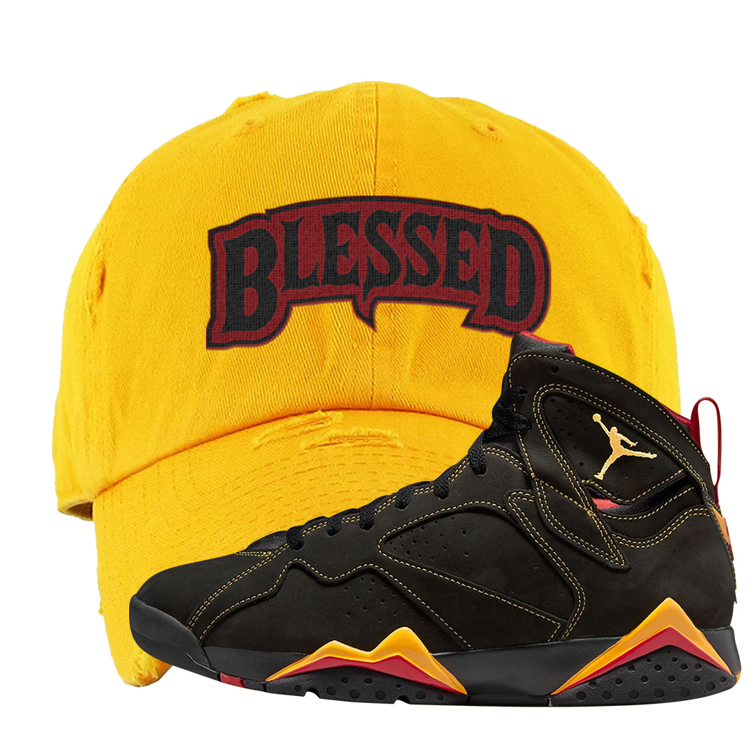 Citrus 7s Distressed Dad Hat | Blessed Arch, Gold