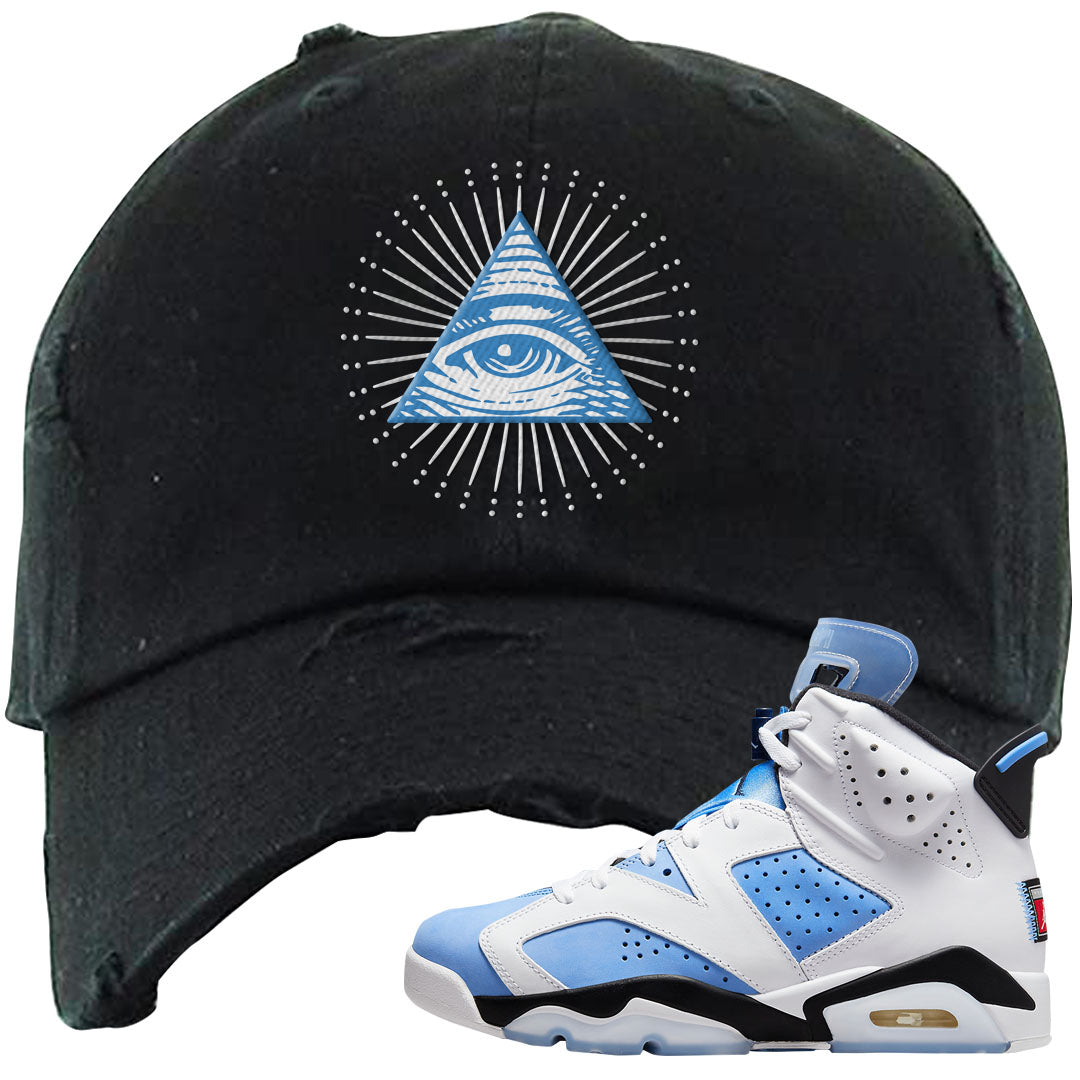 UNC 6s Distressed Dad Hat | All Seeing Eye, Black