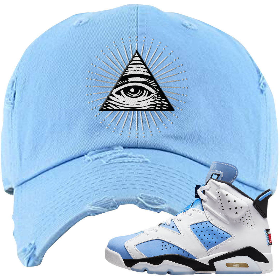 UNC 6s Distressed Dad Hat | All Seeing Eye, Light Blue