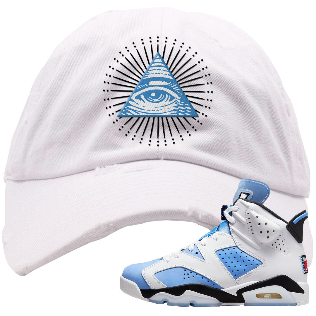 UNC 6s Distressed Dad Hat | All Seeing Eye, White