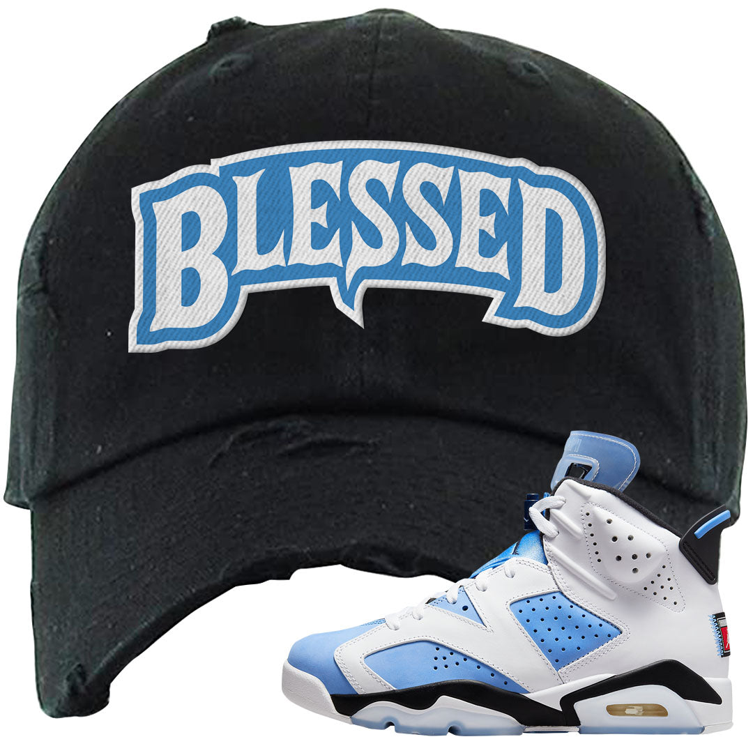 UNC 6s Distressed Dad Hat | Blessed Arch, Black