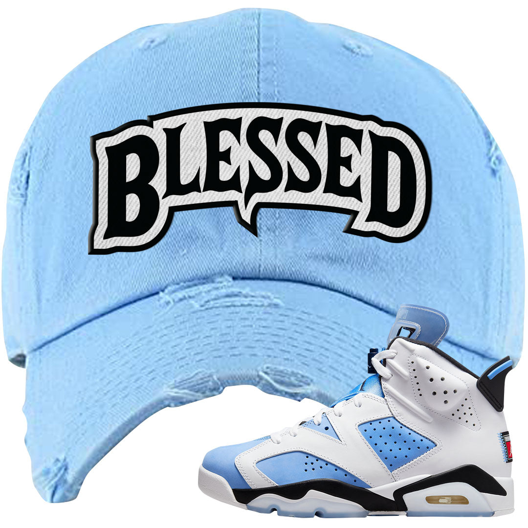 UNC 6s Distressed Dad Hat | Blessed Arch, Light Blue