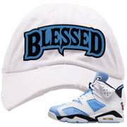 UNC 6s Distressed Dad Hat | Blessed Arch, White