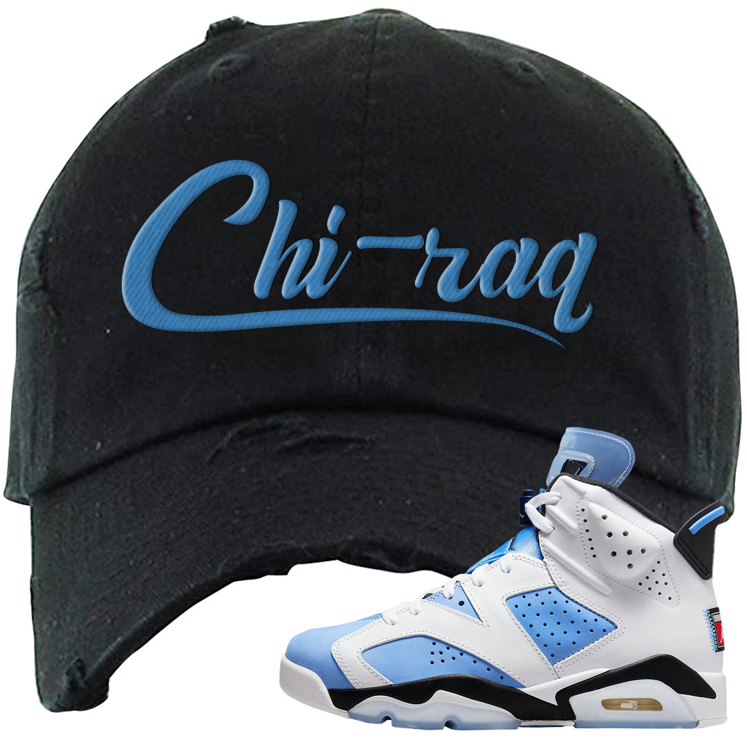 UNC 6s Distressed Dad Hat | Chiraq, Black