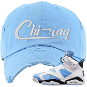 UNC 6s Distressed Dad Hat | Chiraq, Light Blue