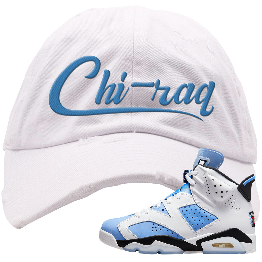 UNC 6s Distressed Dad Hat | Chiraq, White