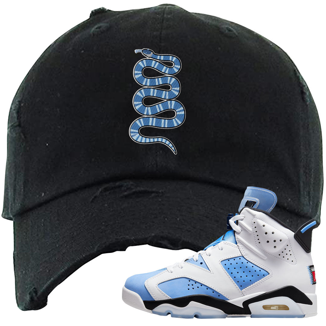 UNC 6s Distressed Dad Hat | Coiled Snake, Black