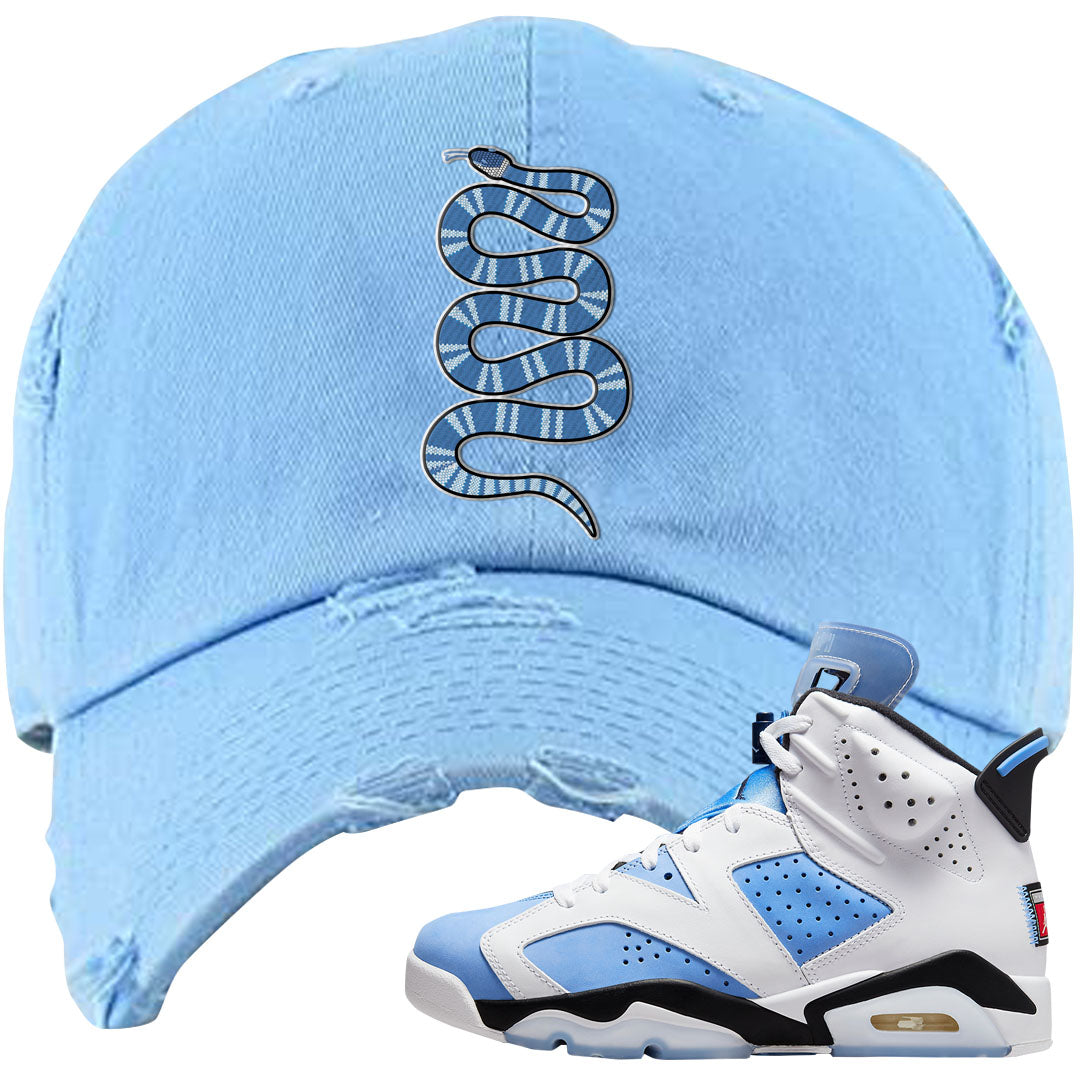 UNC 6s Distressed Dad Hat | Coiled Snake, Light Blue