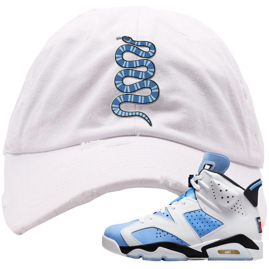 UNC 6s Distressed Dad Hat | Coiled Snake, White