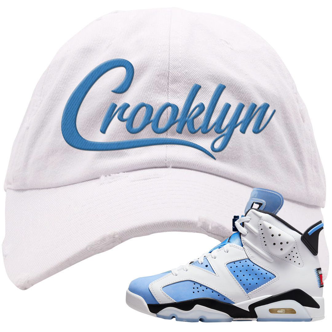 UNC 6s Distressed Dad Hat | Crooklyn, White