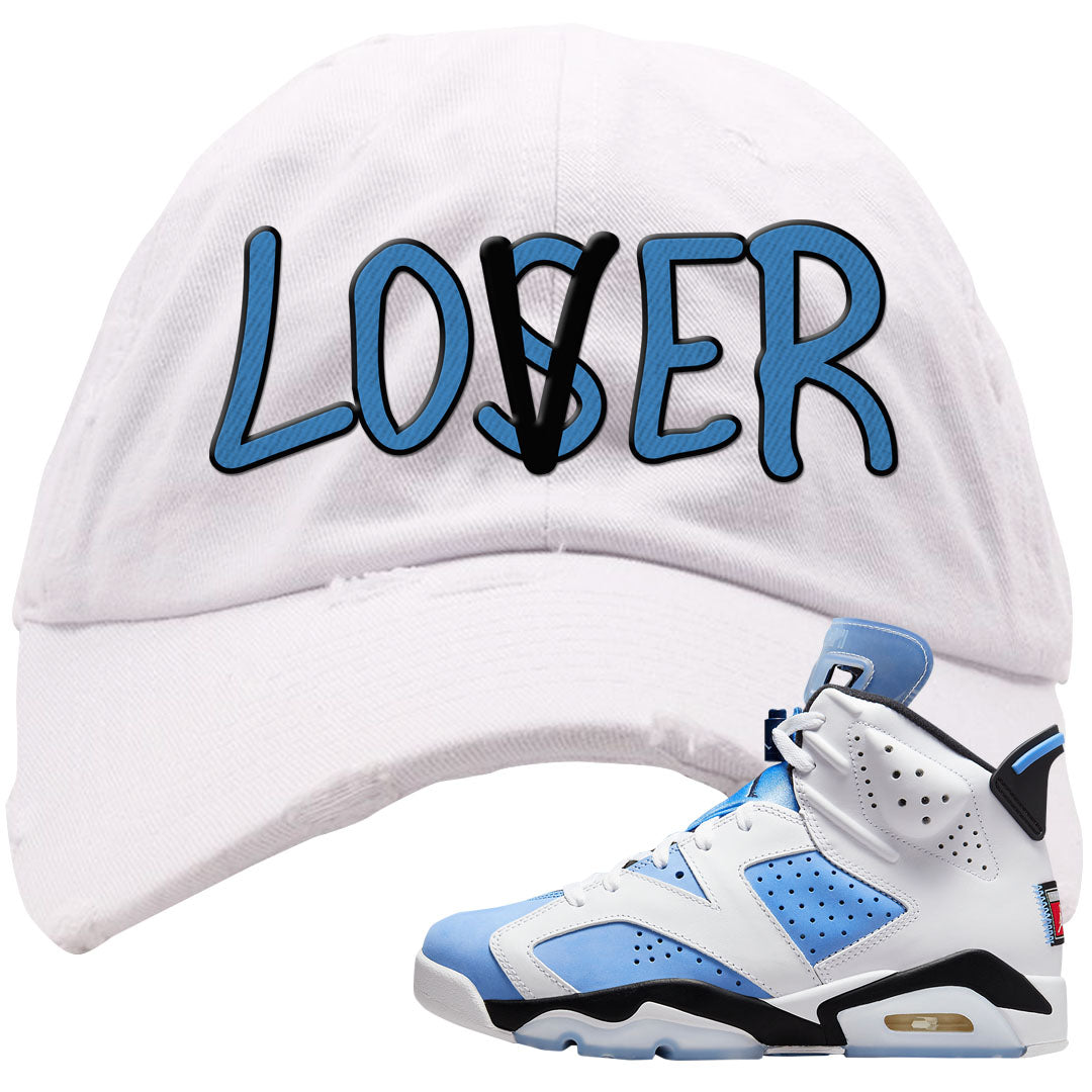 UNC 6s Distressed Dad Hat | Lover, White