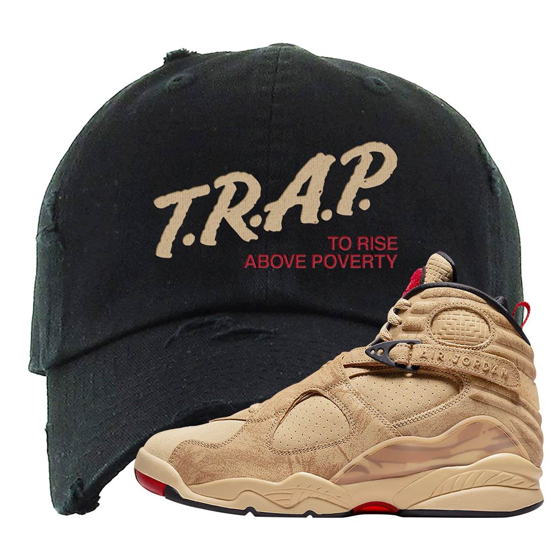Sesame Samurai 8s Distressed Dad Hat | Trap To Rise Above Poverty, Black