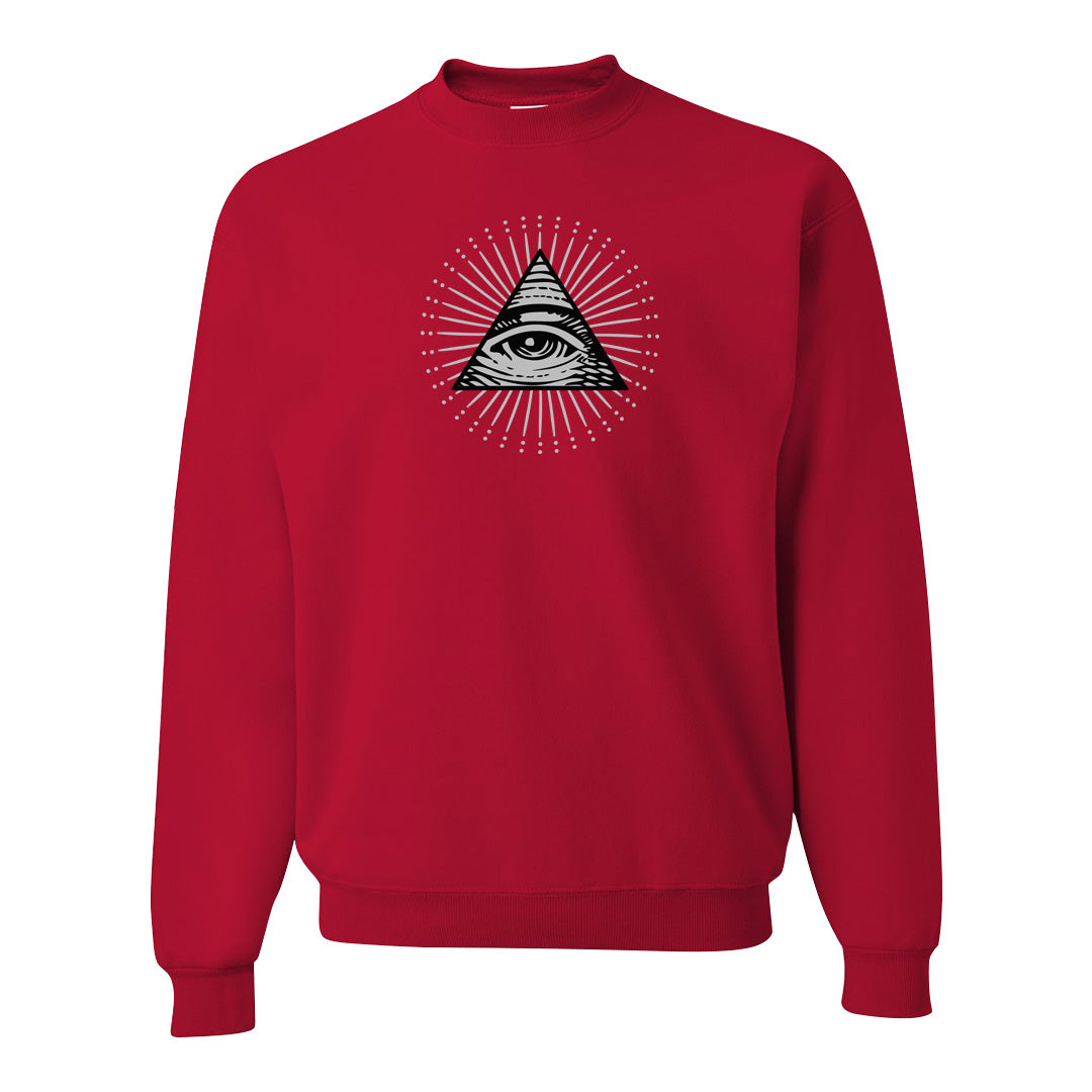 Fire Red 9s Crewneck Sweatshirt | All Seeing Eye, Red