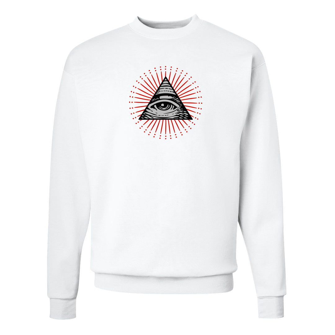 Fire Red 9s Crewneck Sweatshirt | All Seeing Eye, White