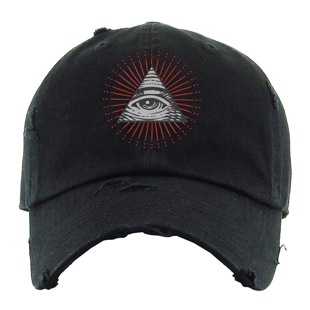 Fire Red 9s Distressed Dad Hat | All Seeing Eye, Black