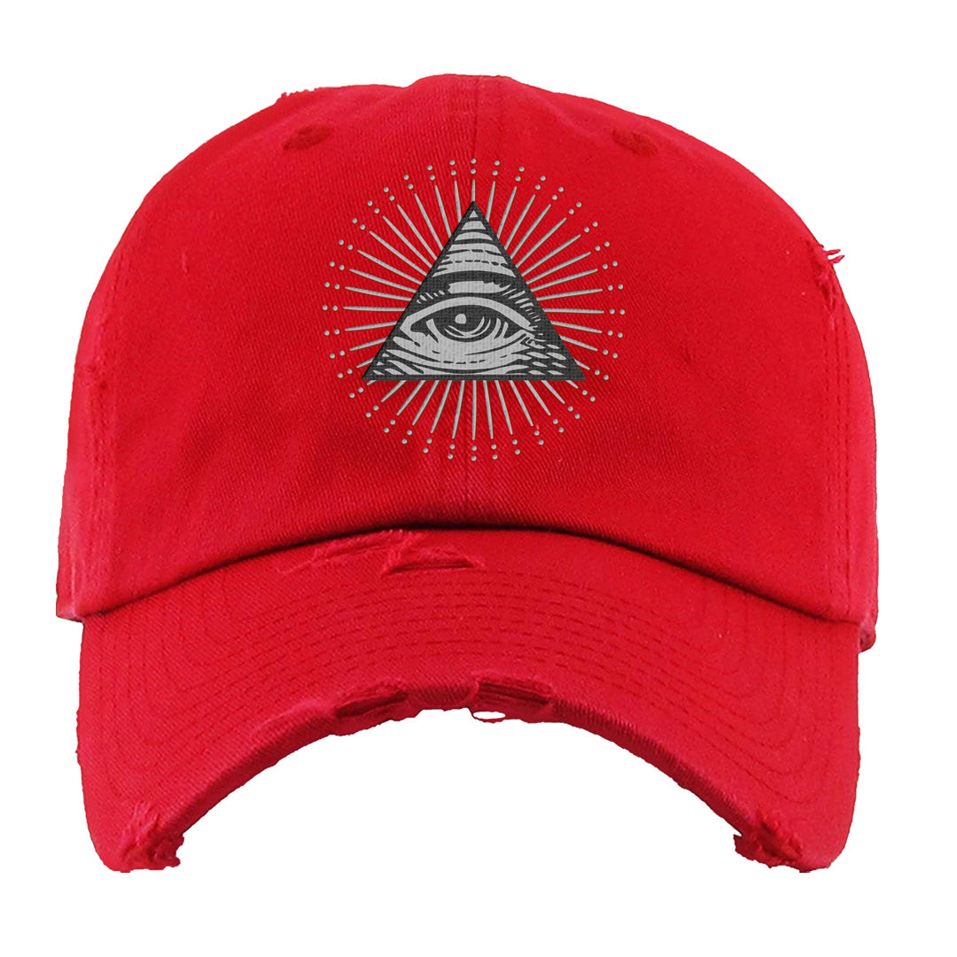 Fire Red 9s Distressed Dad Hat | All Seeing Eye, Red