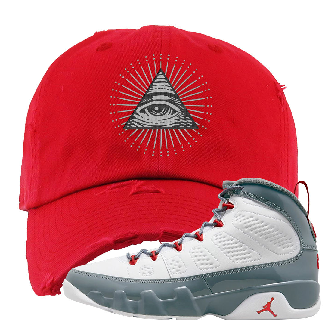 Fire Red 9s Distressed Dad Hat | All Seeing Eye, Red