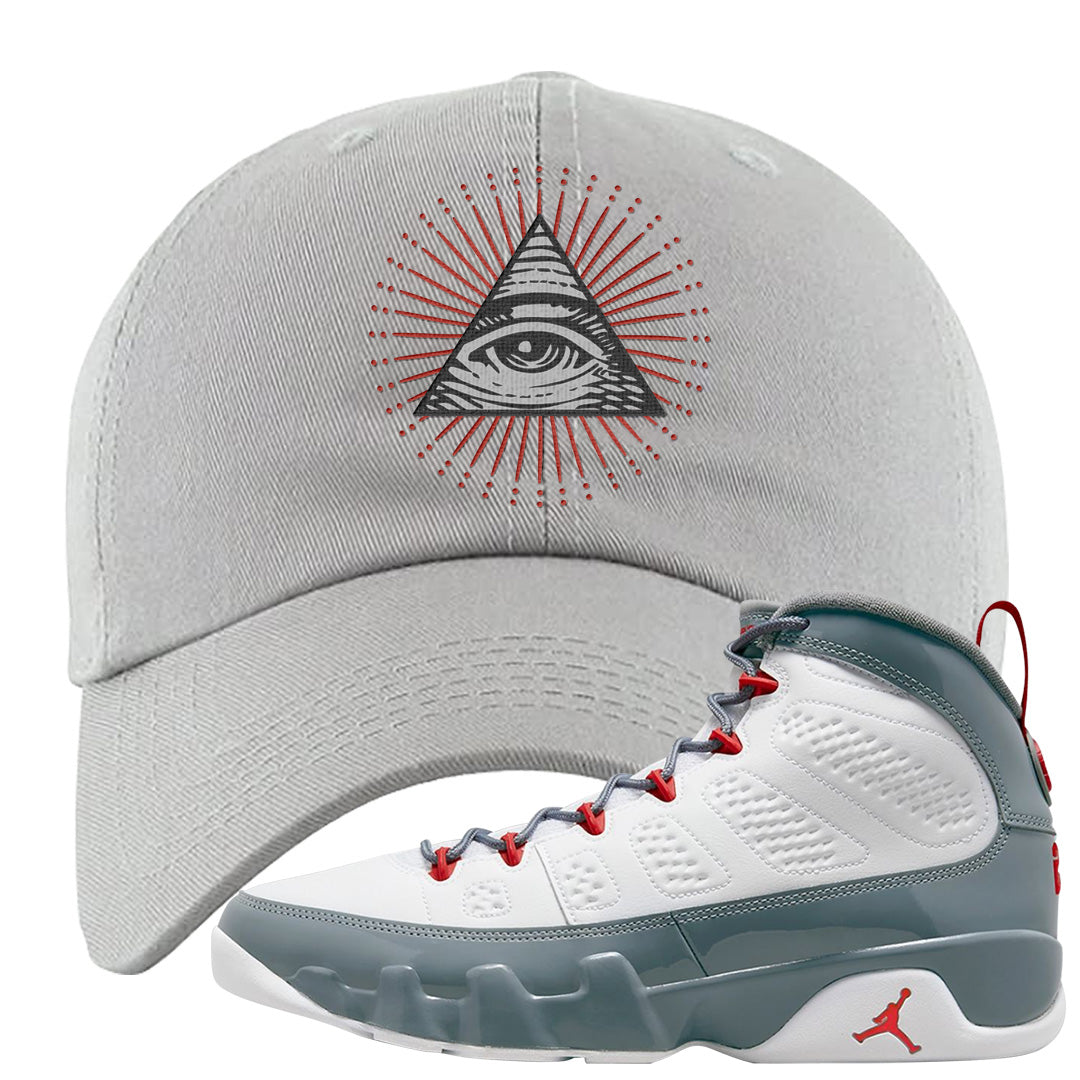 Fire Red 9s Dad Hat | All Seeing Eye, Light Gray