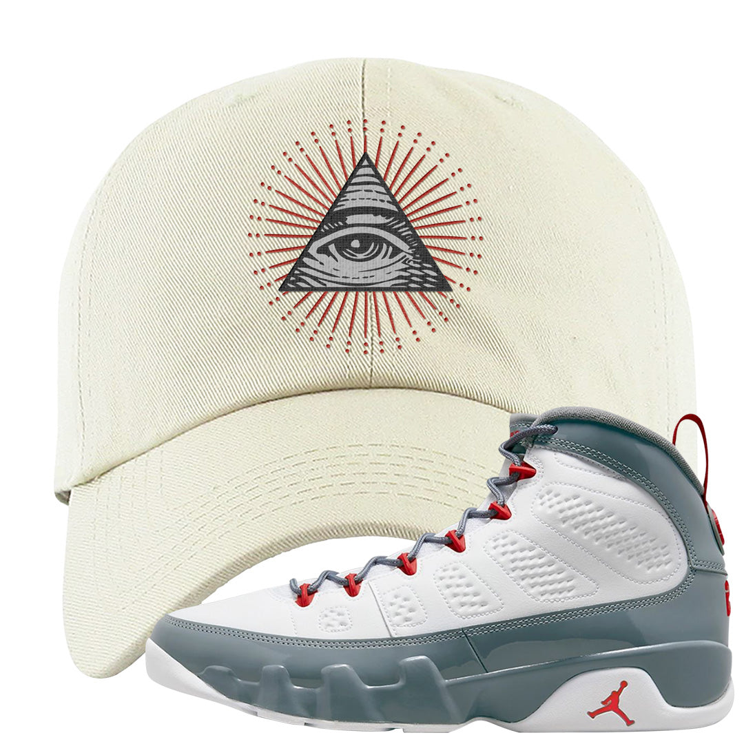 Fire Red 9s Dad Hat | All Seeing Eye, White