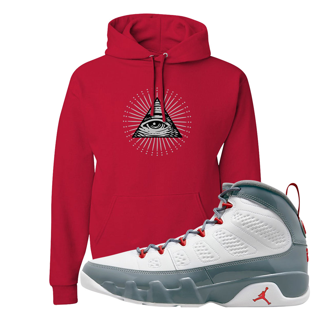 Fire Red 9s Hoodie | All Seeing Eye, Red