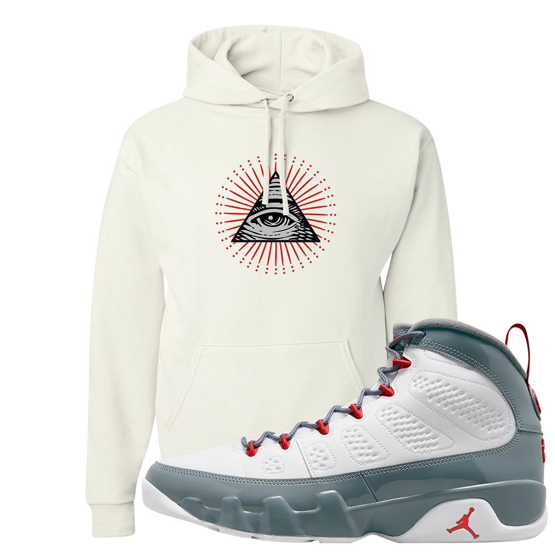 Fire Red 9s Hoodie | All Seeing Eye, White
