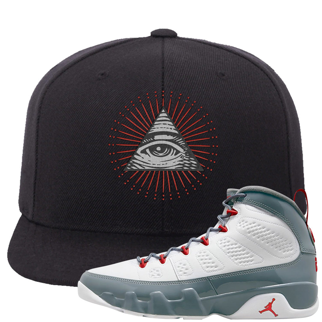 Fire Red 9s Snapback Hat | All Seeing Eye, Black