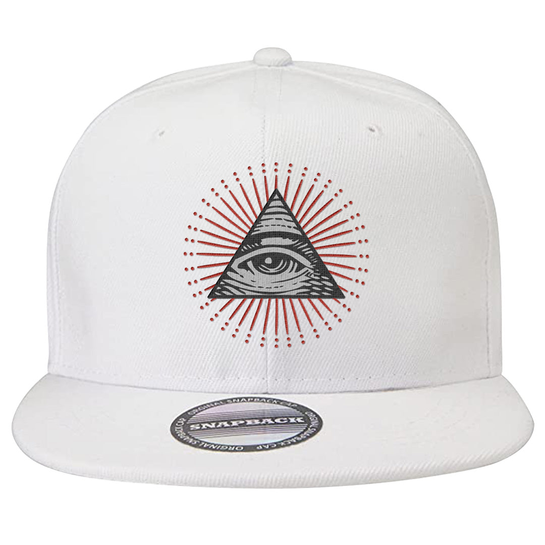 Fire Red 9s Snapback Hat | All Seeing Eye, White