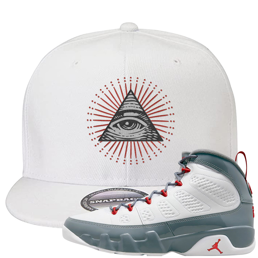 Fire Red 9s Snapback Hat | All Seeing Eye, White