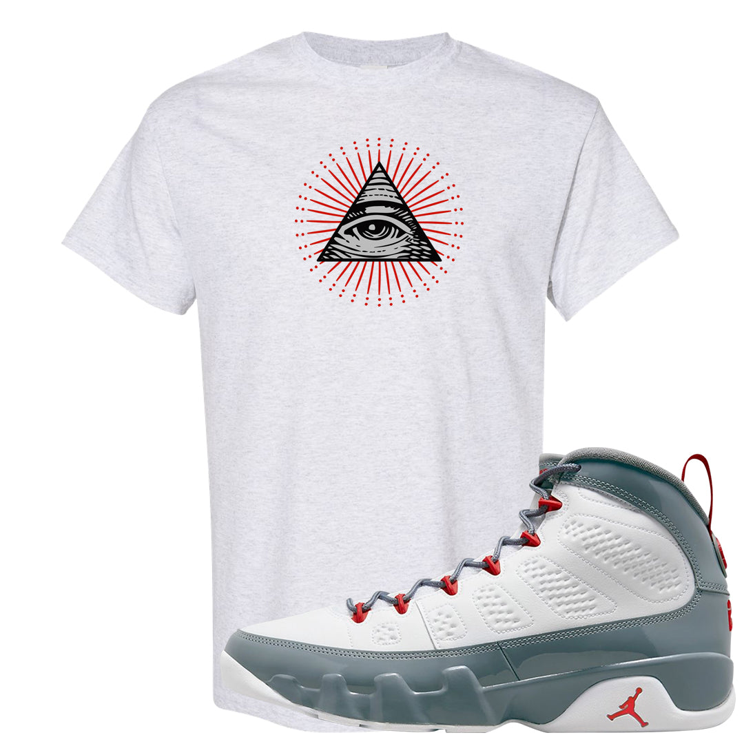 Fire Red 9s T Shirt | All Seeing Eye, Ash