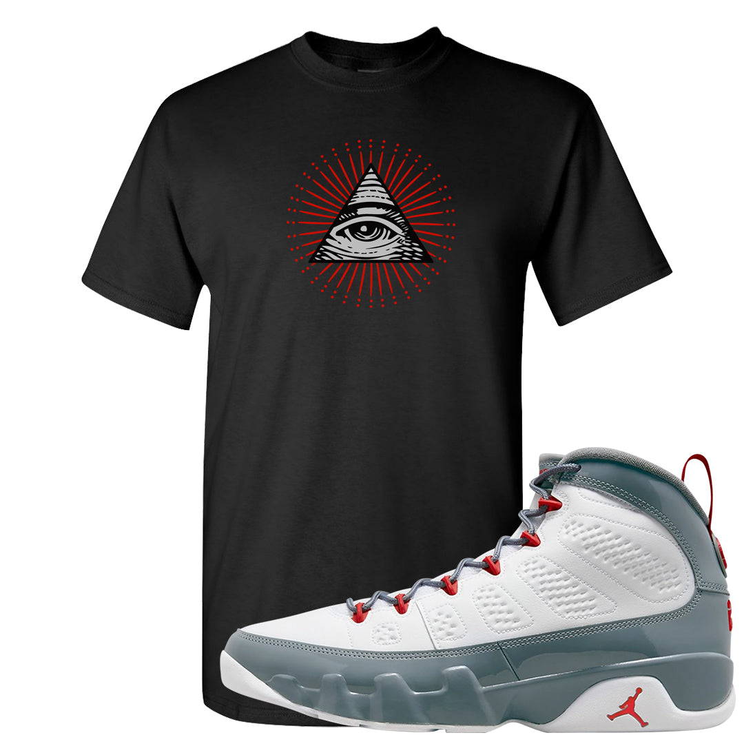 Fire Red 9s T Shirt | All Seeing Eye, Black