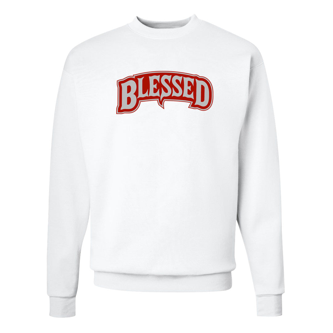 Fire Red 9s Crewneck Sweatshirt | Blessed Arch, White