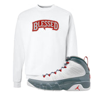 Fire Red 9s Crewneck Sweatshirt | Blessed Arch, White