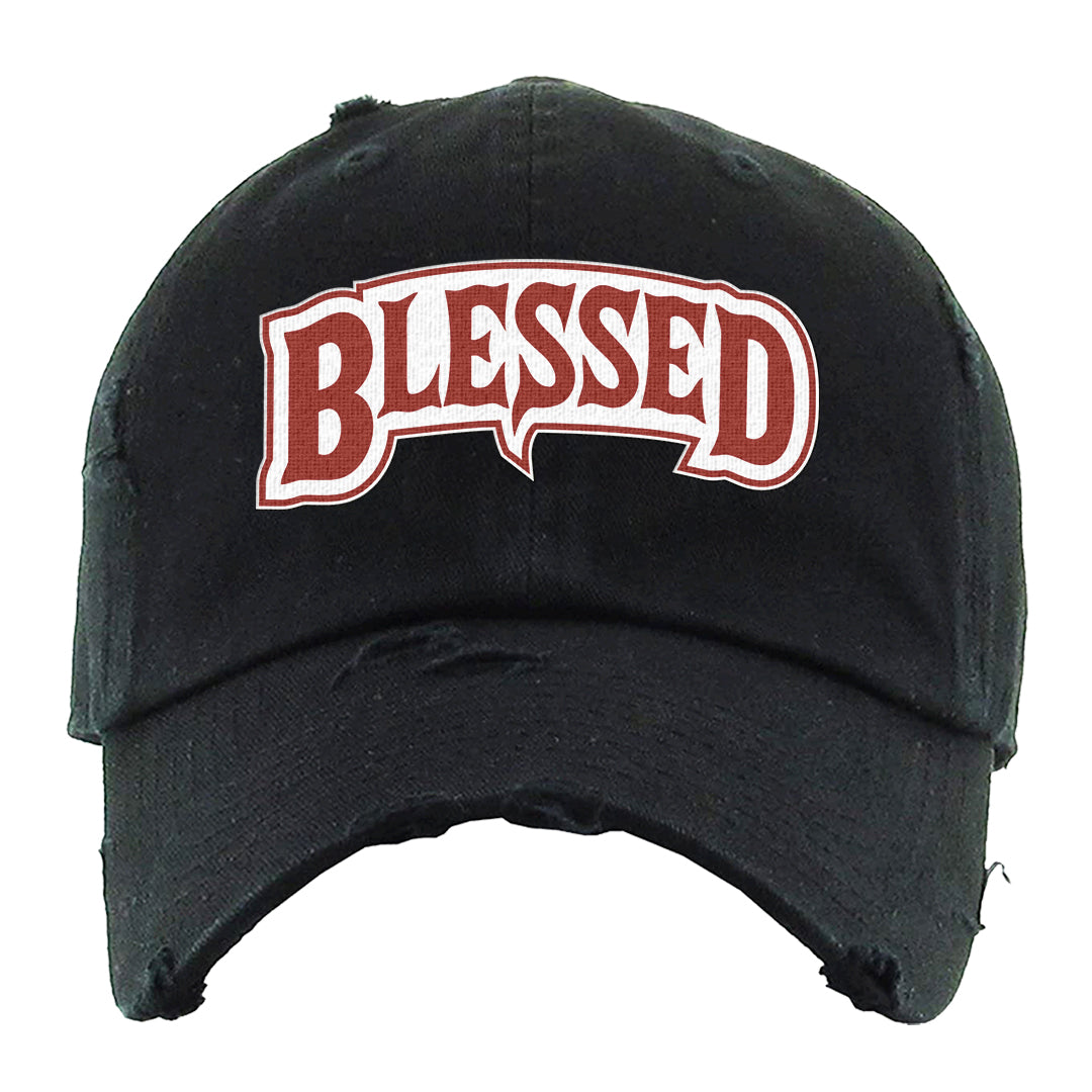 Fire Red 9s Distressed Dad Hat | Blessed Arch, Black