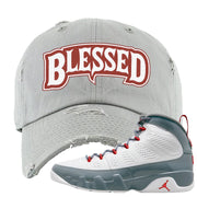 Fire Red 9s Distressed Dad Hat | Blessed Arch, Light Gray