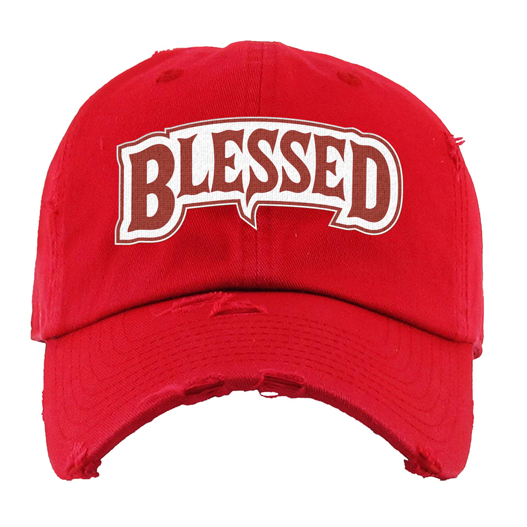 Fire Red 9s Distressed Dad Hat | Blessed Arch, Red