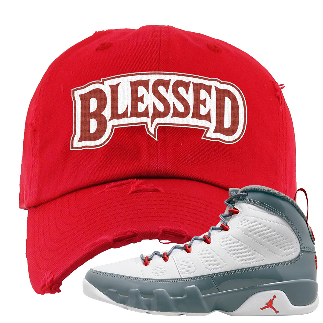Fire Red 9s Distressed Dad Hat | Blessed Arch, Red