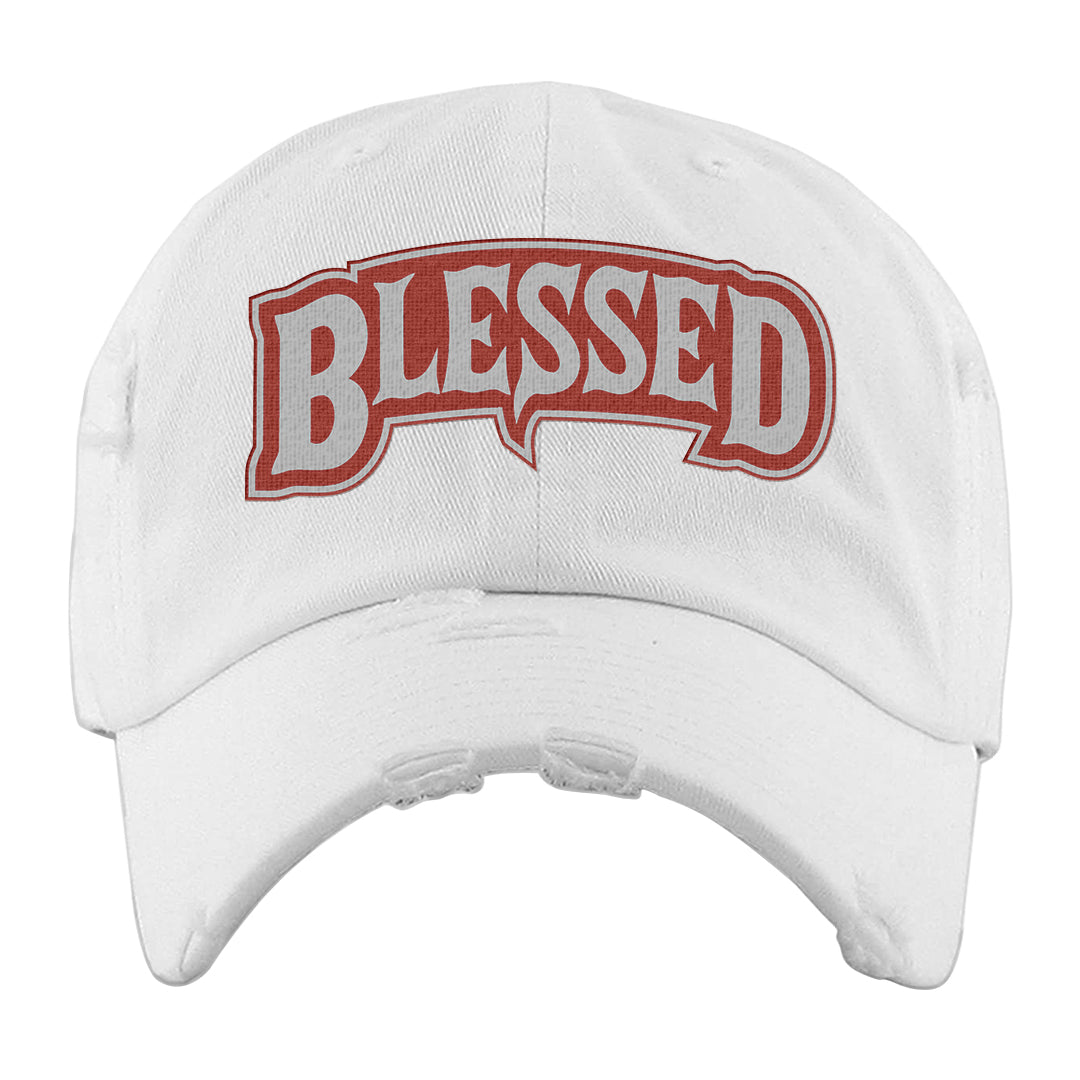 Fire Red 9s Distressed Dad Hat | Blessed Arch, White