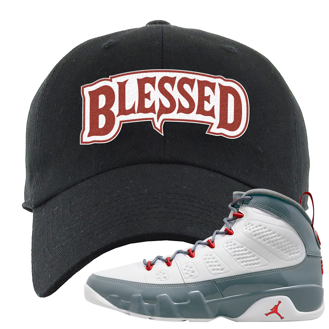 Fire Red 9s Dad Hat | Blessed Arch, Black