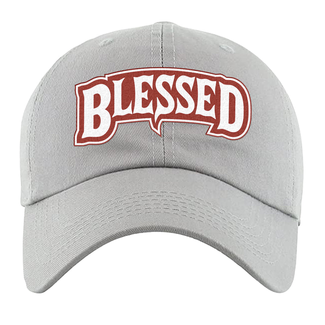 Fire Red 9s Dad Hat | Blessed Arch, Light Gray