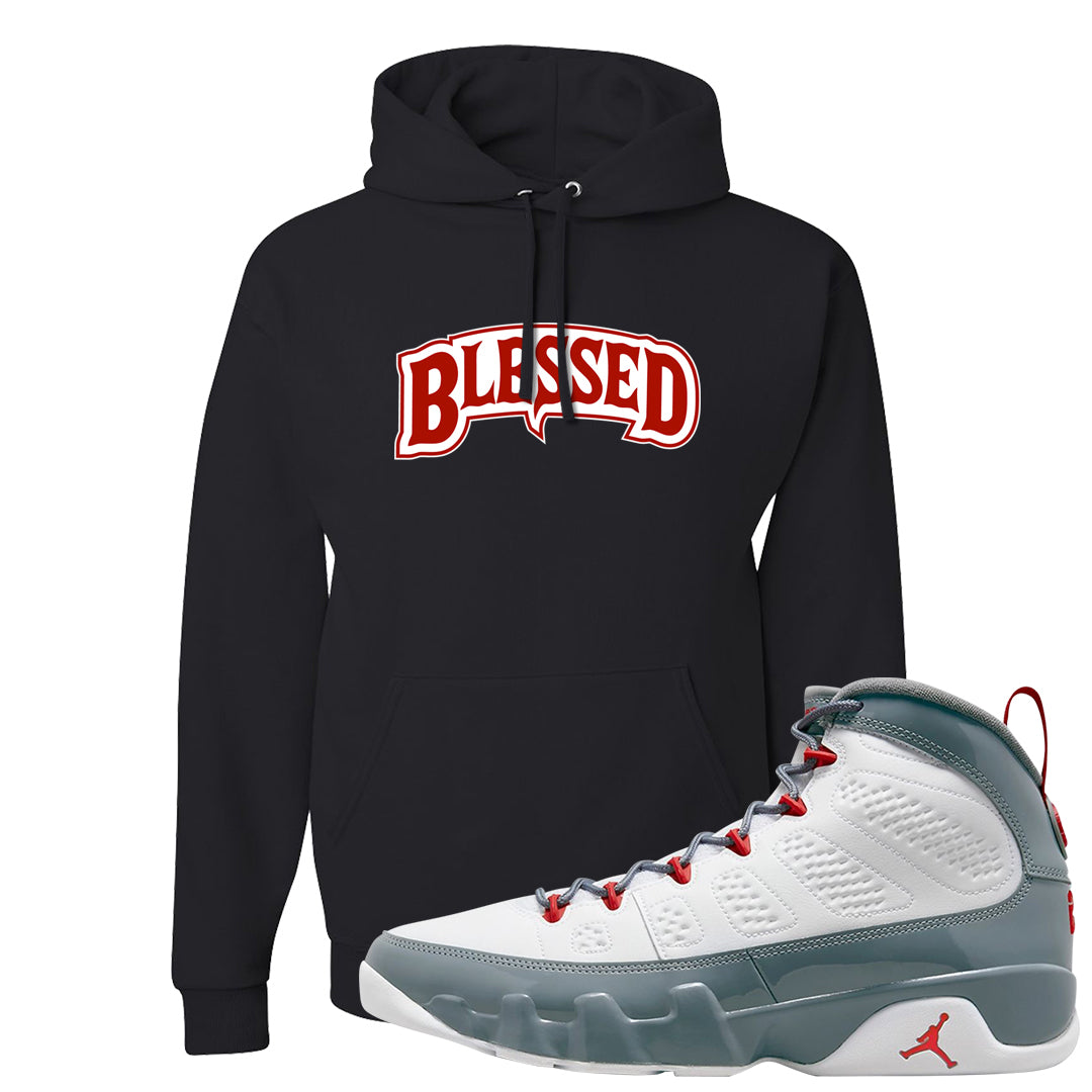 Fire Red 9s Hoodie | Blessed Arch, Black