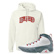 Fire Red 9s Hoodie | Blessed Arch, White