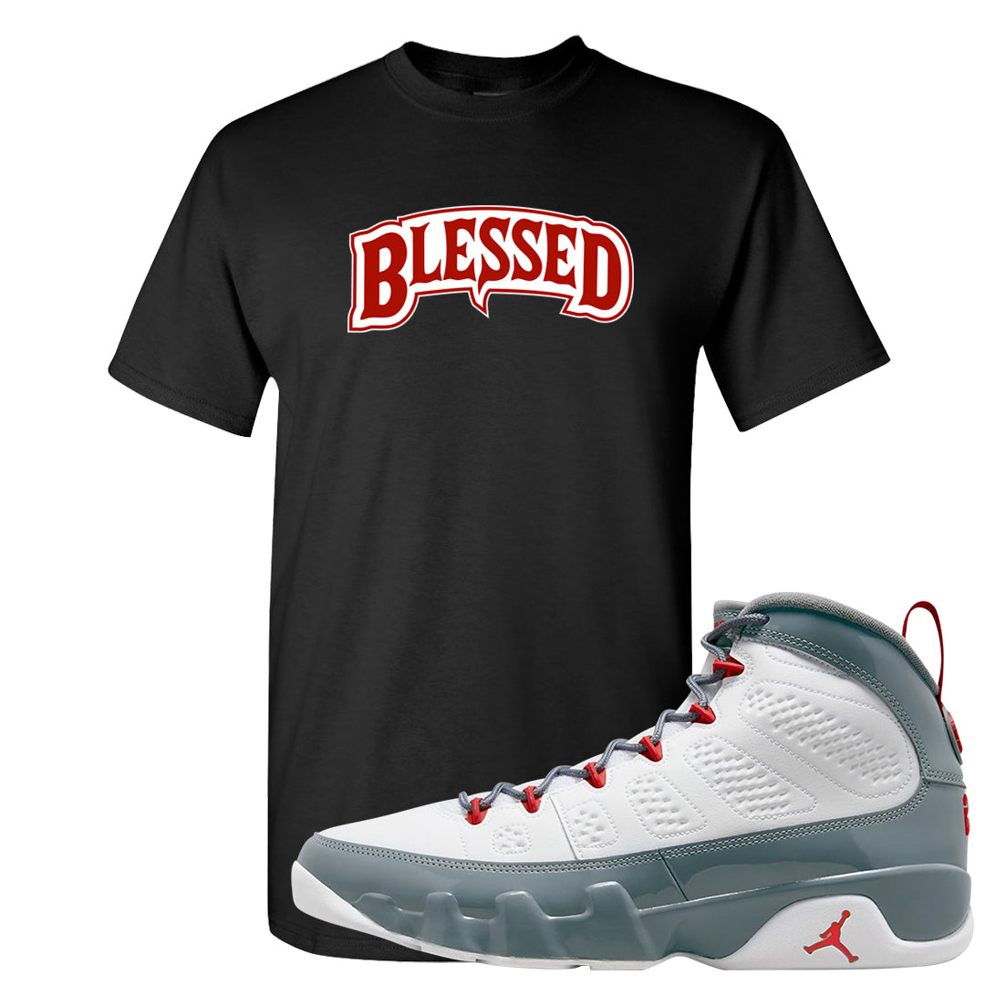 Fire Red 9s T Shirt | Blessed Arch, Black