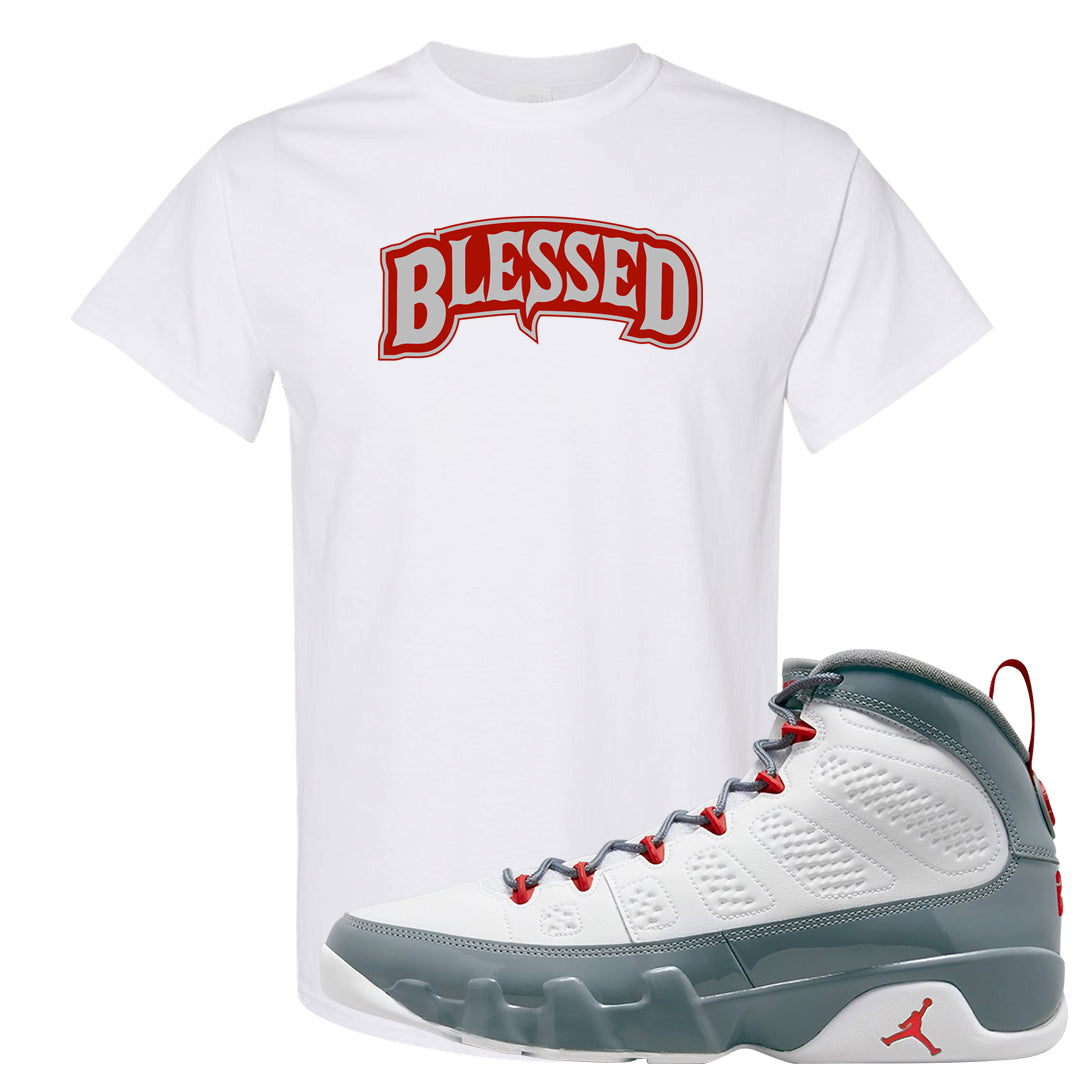 Fire Red 9s T Shirt | Blessed Arch, White