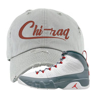 Fire Red 9s Distressed Dad Hat | Chiraq, Light Gray
